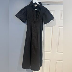 Tuckernuck Black Puff-Sleeve Midi Shirt Dress